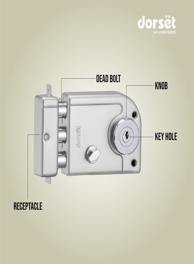 Dorset Phantom Rim Lock for Main Door | Both Side Key Lock, Secure Dimple Key | 50,000 Cycle Durability | Best Fit for 30-60mm Residential & Commercial Doors | Satin Nickel Finish | PHA300SN - Image 2